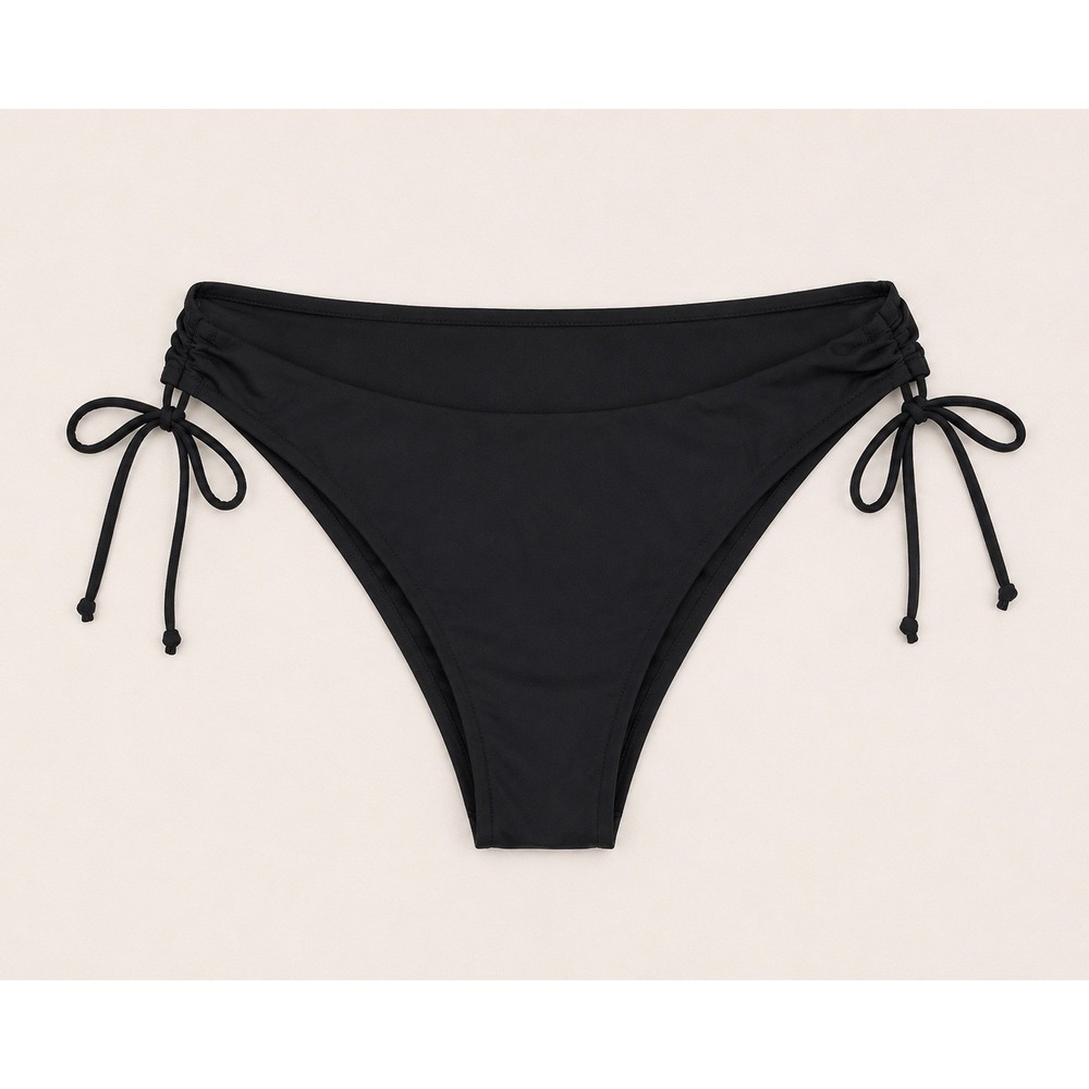 Zaful Black Side Tie High Cut Bikini Bottoms XL Solid Ruched Swimwear